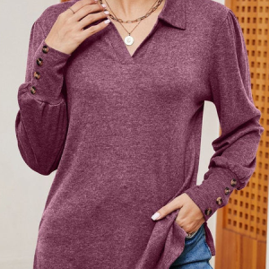 Women's Long Sleeve Blouse Spring/Fall Plain Shirt Collar Daily Going Out Casual Top, JustFashionNow Shirts & Blouses, color:Fuchsia|size:XXL,