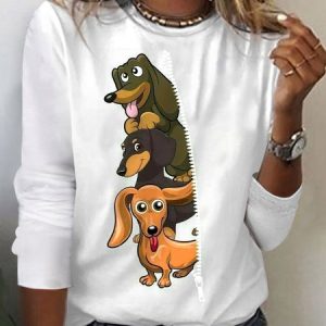 Women's Long Sleeve Tee T-shirt Spring/Fall Dog Printing Jersey Crew Neck Daily Going Out Vintage Top White, JustFashionNow Tops, color:White|size:XXL,
