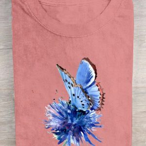 Casual Crew Neck Floral Cotton T-Shirt, T-shirts, Lilicloth.com