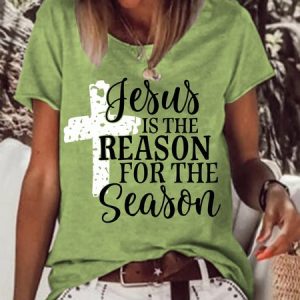 Jesus Is The Reason For The Season Crew Neck Cotton Blends Casual T-shirt, T-shirts, Lilicloth.com
