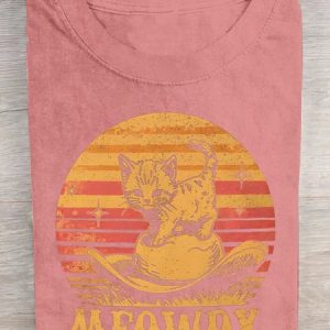Meowdy Cute Kitten Cat Country Western Cowgirl Vintage  Cotton T-shirt, T-shirts, Lilicloth.com