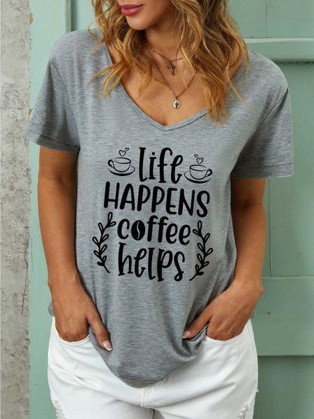 Women Life Coffee Helps Casual Text Letters T-Shirt, T-shirts, Lilicloth.com