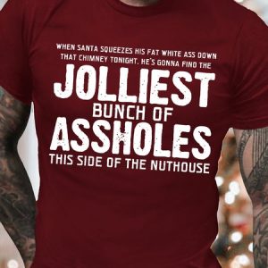 Mens He Is Gonna Find The Jolliest Merry Christmas Santa Funny Graphic Print Cotton Casual Crew Neck T-Shirt, T-shirts, Lilicloth.com