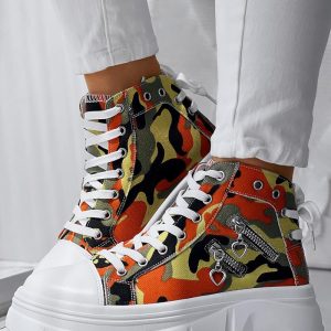 Zipper Design Eyelet Platform Sneakers, Sneakers, ChicMe catalog