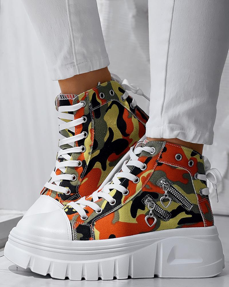 Zipper Design Eyelet Platform Sneakers, Sneakers, ChicMe catalog