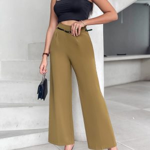 Solid High Waist Wide Leg Pants With Belt, Pants, ChicMe catalog