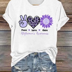 Alzheimer's Awareness Love Casual Text Letters Crew Neck T-Shirt, T-shirts, Lilicloth.com