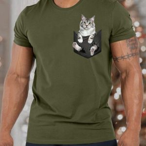 MenвЂ™s Cat In The Pocket Pattern Regular Fit Casual Cotton T-Shirt, T-shirts, Lilicloth.com