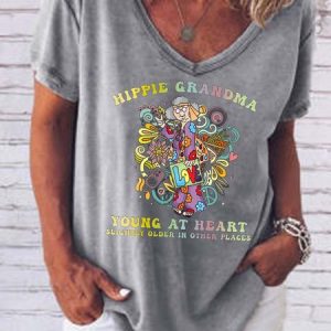 Hippie Grandma Funny V-neck T-shirt, T-shirts, Lilicloth.com