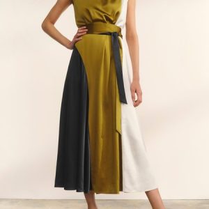 Women's Sleeveless Summer Color Block Bow Dress Crew Neck Commuting Going Out Urban Midi H-Line Green, JustFashionNow Dresses, color:Green|size:3XL,