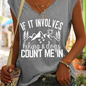 If It Involves Hiking and Dogs Count Me in V Neck Knit Tank, Tank Tops, Lilicloth.com
