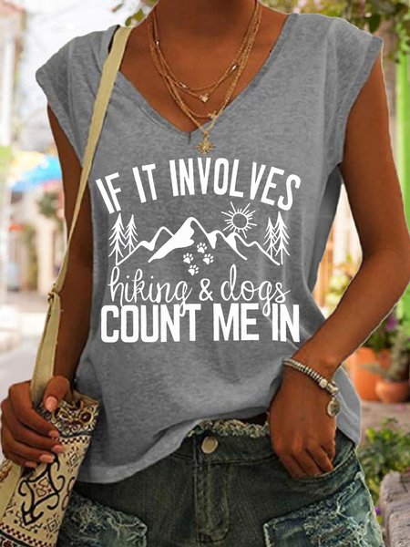 If It Involves Hiking and Dogs Count Me in V Neck Knit Tank, Tank Tops, Lilicloth.com