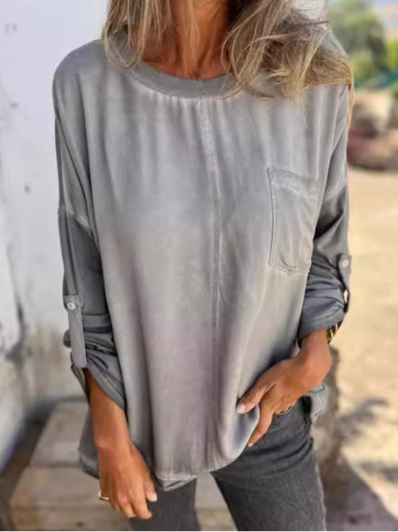 Women's Crew Neck Plain Casual Spring/Fall Long Sleeve Sweatshirt, JustFashionNow Sweatshirts & Hoodies, color:Gray|size:XL,