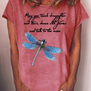 Womens Funny May You Touch Dragonflies Letter Printed Casual Short Sleeve T-Shirt, T-shirts, Lilicloth.com