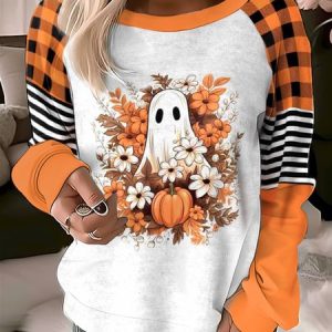 Women's Crew Neck Geometric Casual Spring/Fall Long Sleeve Sweatshirt, JustFashionNow Sweatshirts & Hoodies, color:Orange Red|size:XXL,