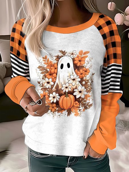 Women's Crew Neck Geometric Casual Spring/Fall Long Sleeve Sweatshirt, JustFashionNow Sweatshirts & Hoodies, color:Orange Red|size:XXL,