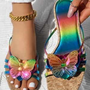 Butterfly Pattern Rainbow Ombre Slippers, women Slippers, ChicMe catalog