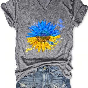 Support Ukraine Charity Sunflower Nightingale Short Sleeve T-Shirt, T-shirts, Lilicloth.com