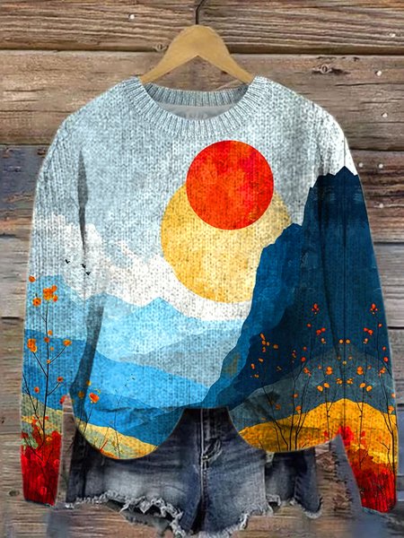 Simple Landscape Painting Sweater, Sweaters, Lilicloth.com