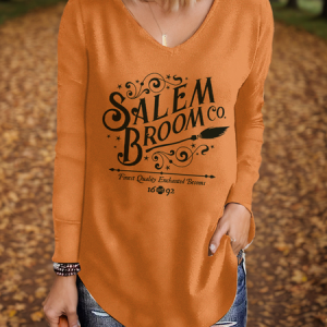 Women's Long Sleeve Blouse Spring/Fall Halloween Printing V Neck Holiday Going Out Vintage Top, JustFashionNow T-Shirts, color:Orange|size:XXL,