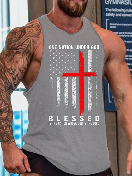 One Nation Under God, Blessed Is The Nation Whose God Is The Lord, Casual Sleeveless Tank Top, Tank Tops, Lilicloth.com