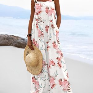 Floral Print Wide Leg Suspender Jumpsuit, Jumpsuits, ChicMe catalog