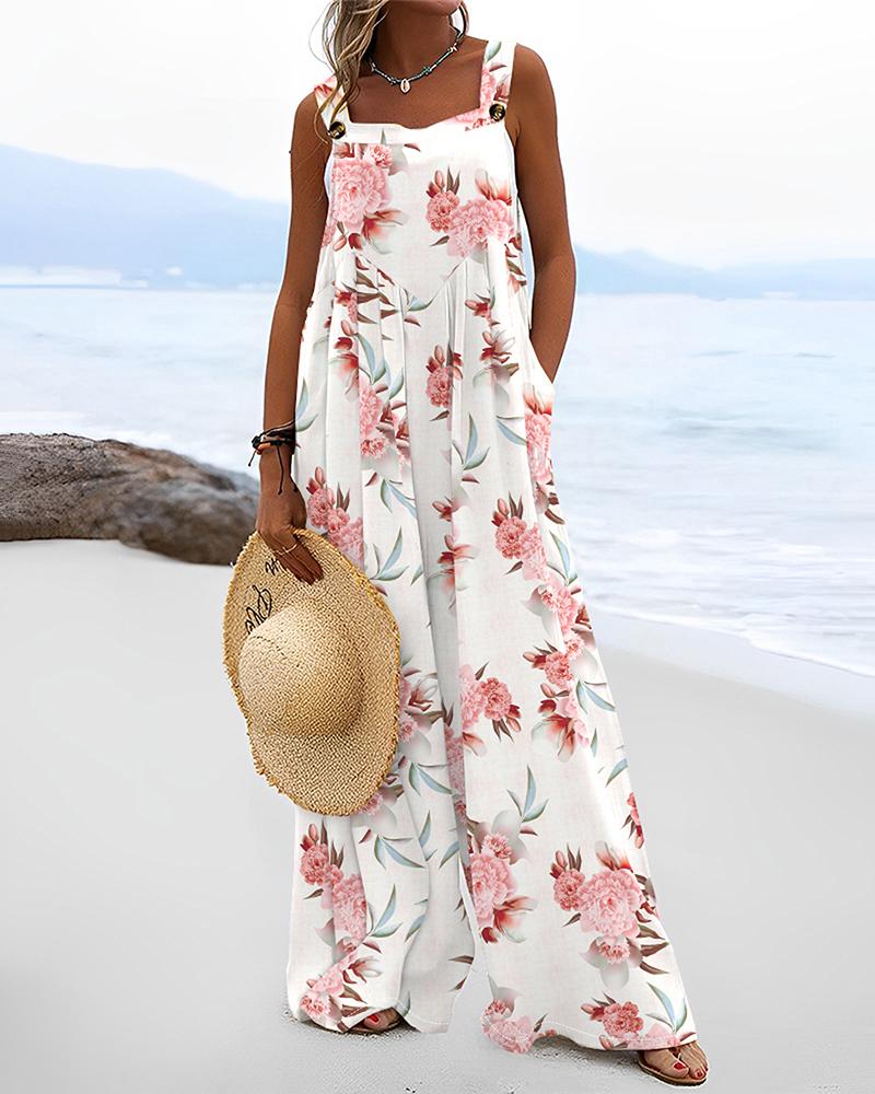 Floral Print Wide Leg Suspender Jumpsuit, Jumpsuits, ChicMe catalog