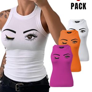 3-Pack Eyelash Print Casual Tank Top, Tanks & Crop Tops, ChicMe catalog