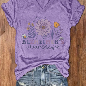 Alzheimer Alzheimers Awareness Dementia Awareness Retro Floral Casual Loose T-Shirt, T-shirts, Lilicloth.com