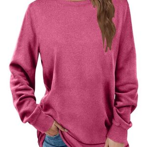 Women's Long Sleeve Tee T-shirt Spring/Fall Plain Knitted Crew Neck Daily Going Out Casual Top, JustFashionNow T-Shirts, color:Rose Red|size:3XL,