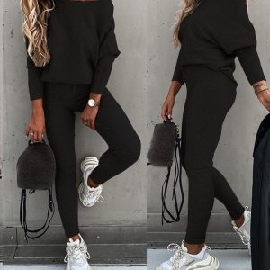 2PCS Long Sleeve Top & High Waist Drawstring Pants Set, Two-piece Sets, ChicMe catalog