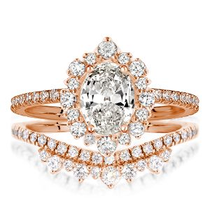 Bridal sets rings - Rose Gold Halo Oval Cut Bridal Set, Italo jewelry - Online Catalog