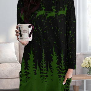 Lilicloth x Iqs Casual Christmas Crew Neck Women's Casual T-shirt Dress, Dresses, Lilicloth.com