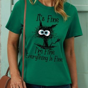 Womens Funny I Am Fine Crew Neck Cotton Casual Top, T-shirts, Lilicloth.com