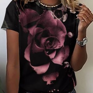 WomenвЂ™s Plant Pattern Floral Casual Loose T-Shirt, T-shirts, Lilicloth.com