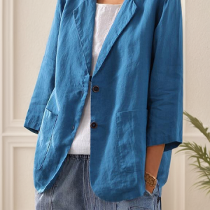 Casual Plain Cotton And Linen Blazer, JustFashionNow Blazers, color:Purplish blue|size:XXL,