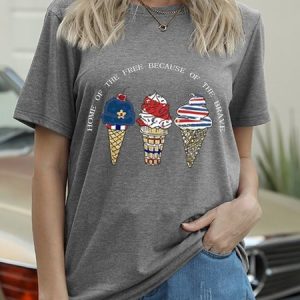 American Flag Home Of The Free Because Of The Brave Crew Neck Cotton-Blend T-shirt, T-shirts, Lilicloth.com