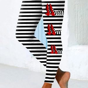 Women's Vintage Striped Jersey All Season Printing Long Leggings, JustFashionNow Pants, color:Black|size:XXL,