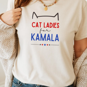 Cat Ladies For Kamala Shirt Kamala Harris 2024 Cotton T-shirt, T-shirts, Lilicloth.com