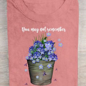 Alzheimer's Awareness I Will Never Forget Purple Flower  Cotton T-shirt, T-shirts, Lilicloth.com