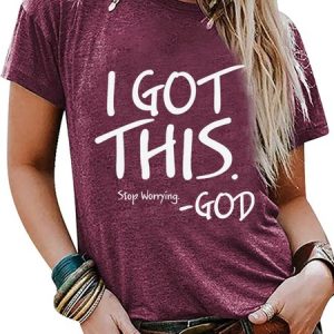 I Got This Stop Worrying God Casual Letter Crew Neck T-shirt, T-shirts, Lilicloth.com