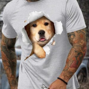 MenвЂ™s Dog Animal Pattern Cotton Text Letters Casual T-Shirt, T-shirts, Lilicloth.com