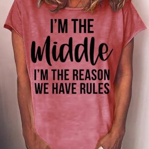 Womens Funny Middle Sister Crew Neck Casual T-Shirt, T-shirts, Lilicloth.com