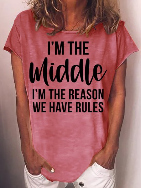 Womens Funny Middle Sister Crew Neck Casual T-Shirt, T-shirts, Lilicloth.com