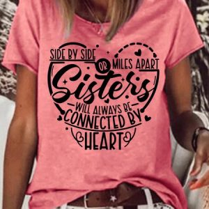 Womens Best Friends Funny Sisters Crew Neck Casual T-Shirt, T-shirts, Lilicloth.com