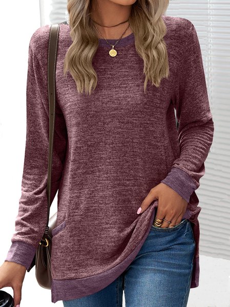 Women's Long Sleeve Tee T-shirt Spring/Fall Plain Jersey Crew Neck Daily Going Out Casual Top, JustFashionNow T-Shirts, color:Wine Red|size:XXL,
