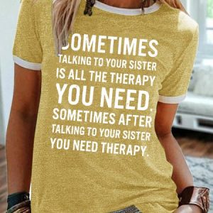 Womens Funny Sister Saying Crew Neck Letters T-Shirt, T-shirts, Lilicloth.com
