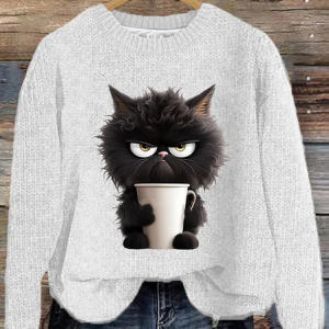 Women Knitted Cat Long Sleeve Comfy Casual Sweater, Sweaters, color:White|size:5XL, catalog Noracora shop