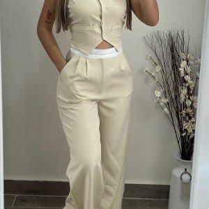 V-Neck Buttoned Vest Top & Pocket Design Pants Set, Two-piece Sets, ChicMe catalog