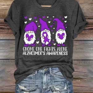 Alzheimer's Awareness Gnome One Fights Alone Simple Loose T-Shirt, T-shirts, Lilicloth.com